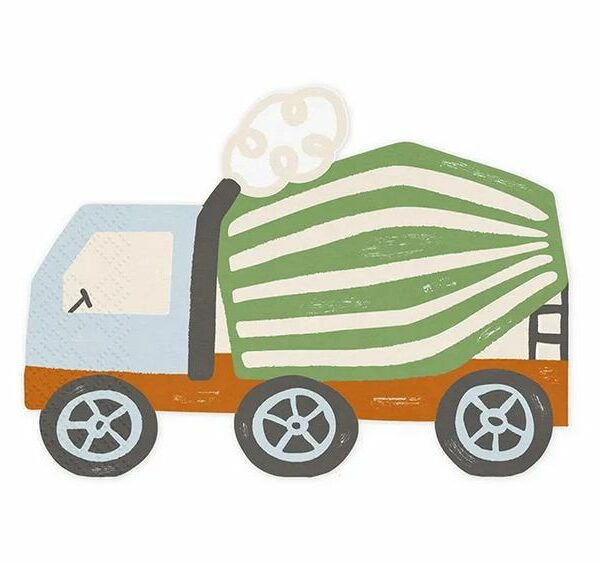 Concrete Mixer Paper Napkins 🏗️ – Mixed Colors with Gold Print ✨