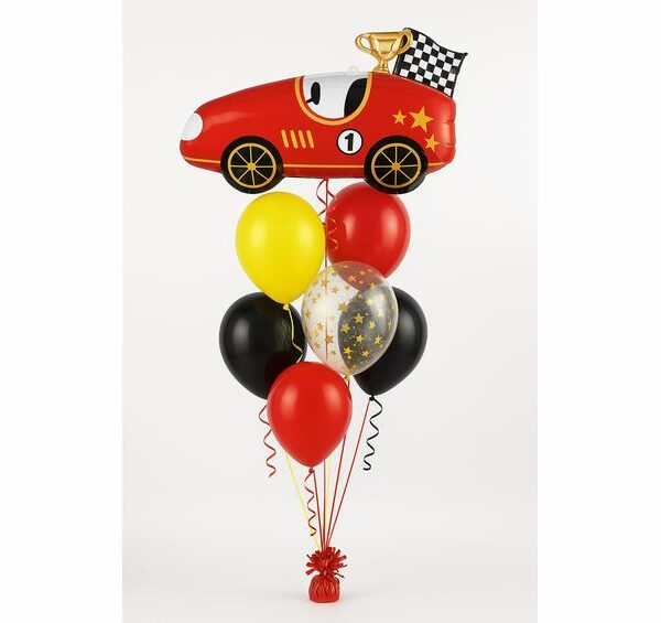 🏎️✨ Race Car Helium Balloon Bouquet – Ready, Set, Celebrate! ✨🏎️