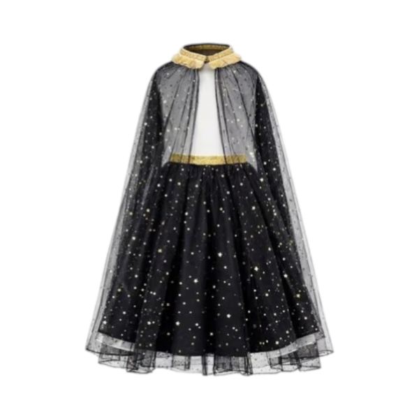 Girl’s Costume Set – Black Skirt & Cape with Gold Pattern (Ages 3–7) ✨🖤
