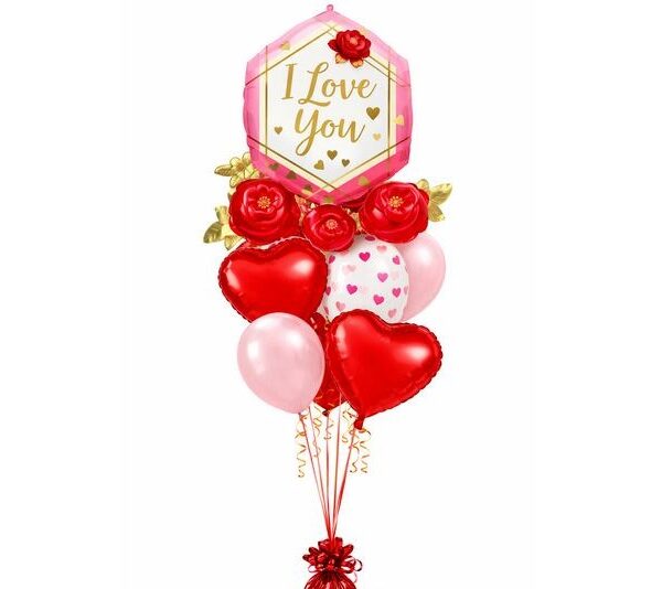 “I Love You” Balloon Bouquet – Hearts & Romance 💖🎈